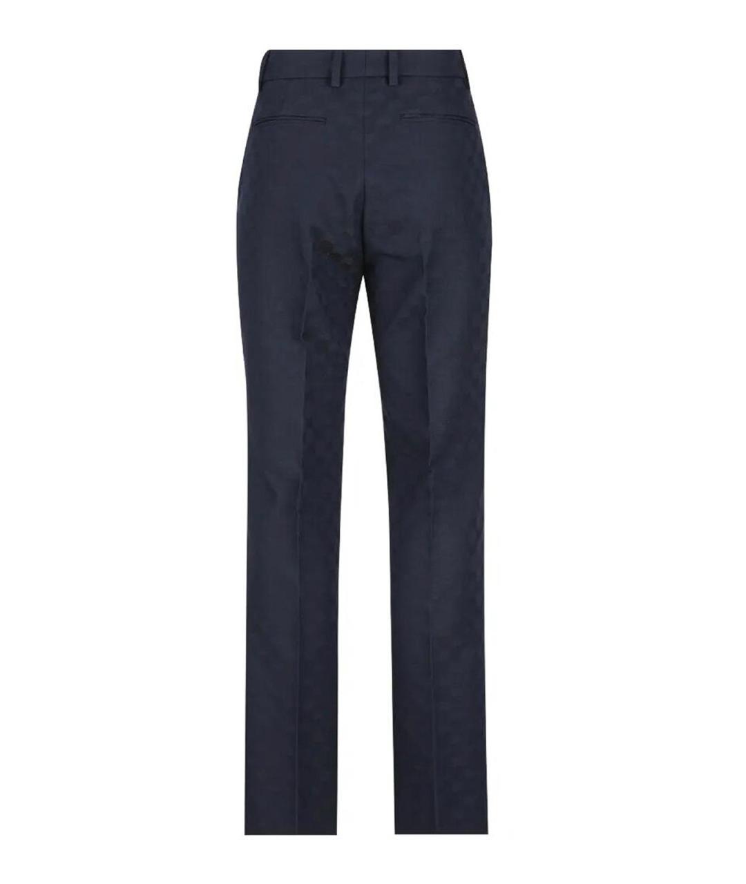 GUCCI Темно-синие полиэстеровые прямые брюки, фото 2