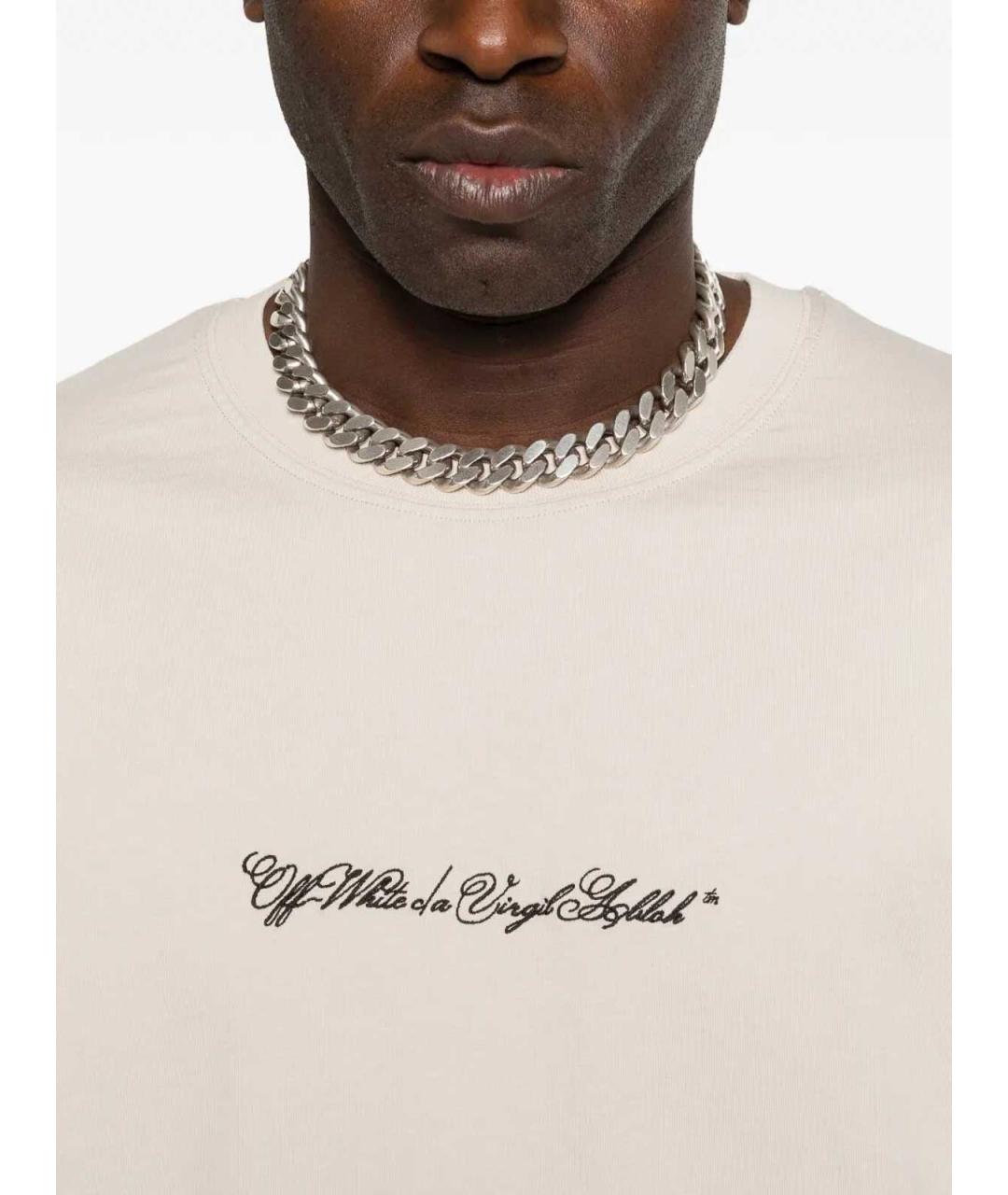OFF-WHITE Бежевая хлопковая футболка, фото 3