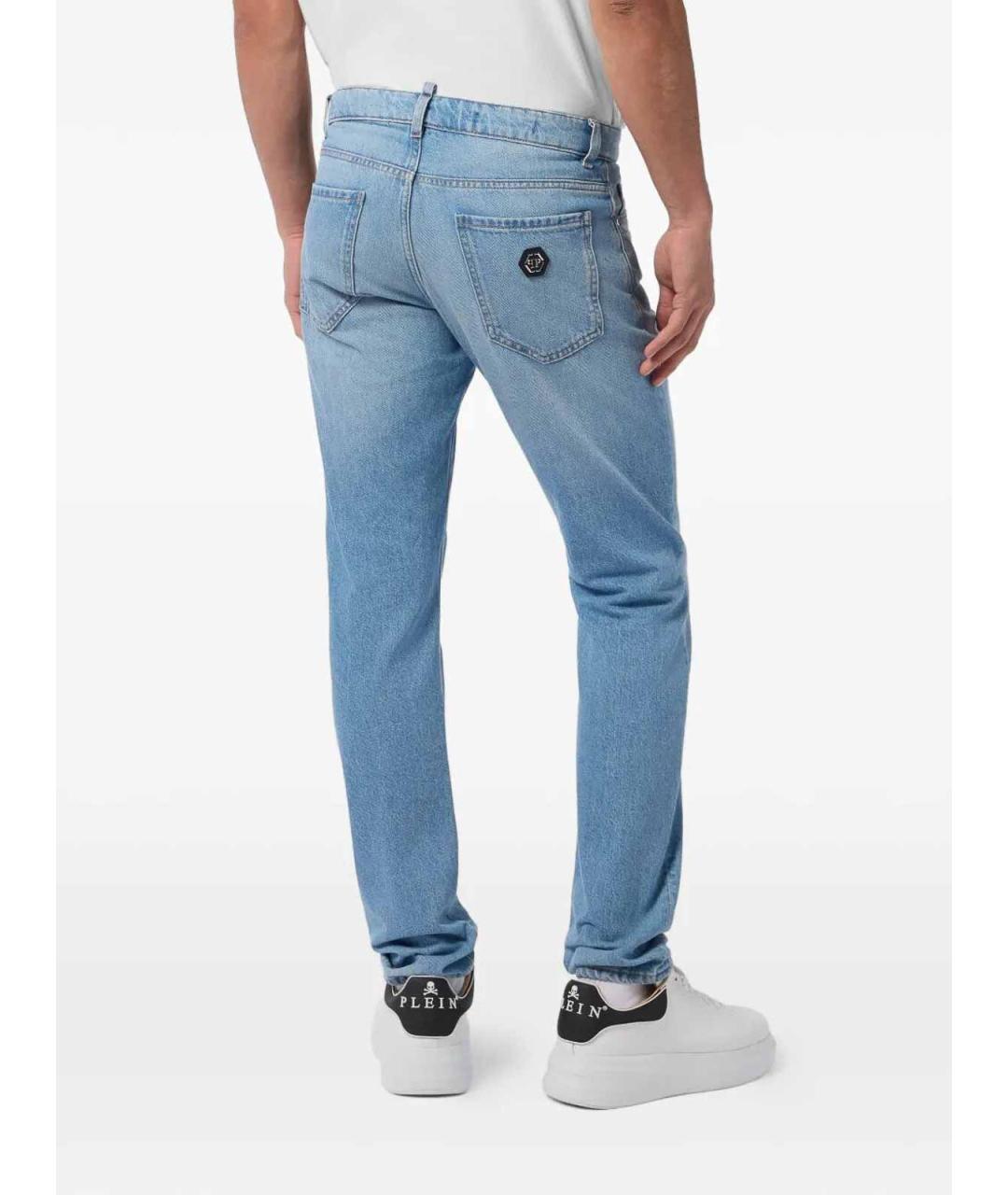PHILIPP PLEIN Синие хлопковые прямые джинсы, фото 3