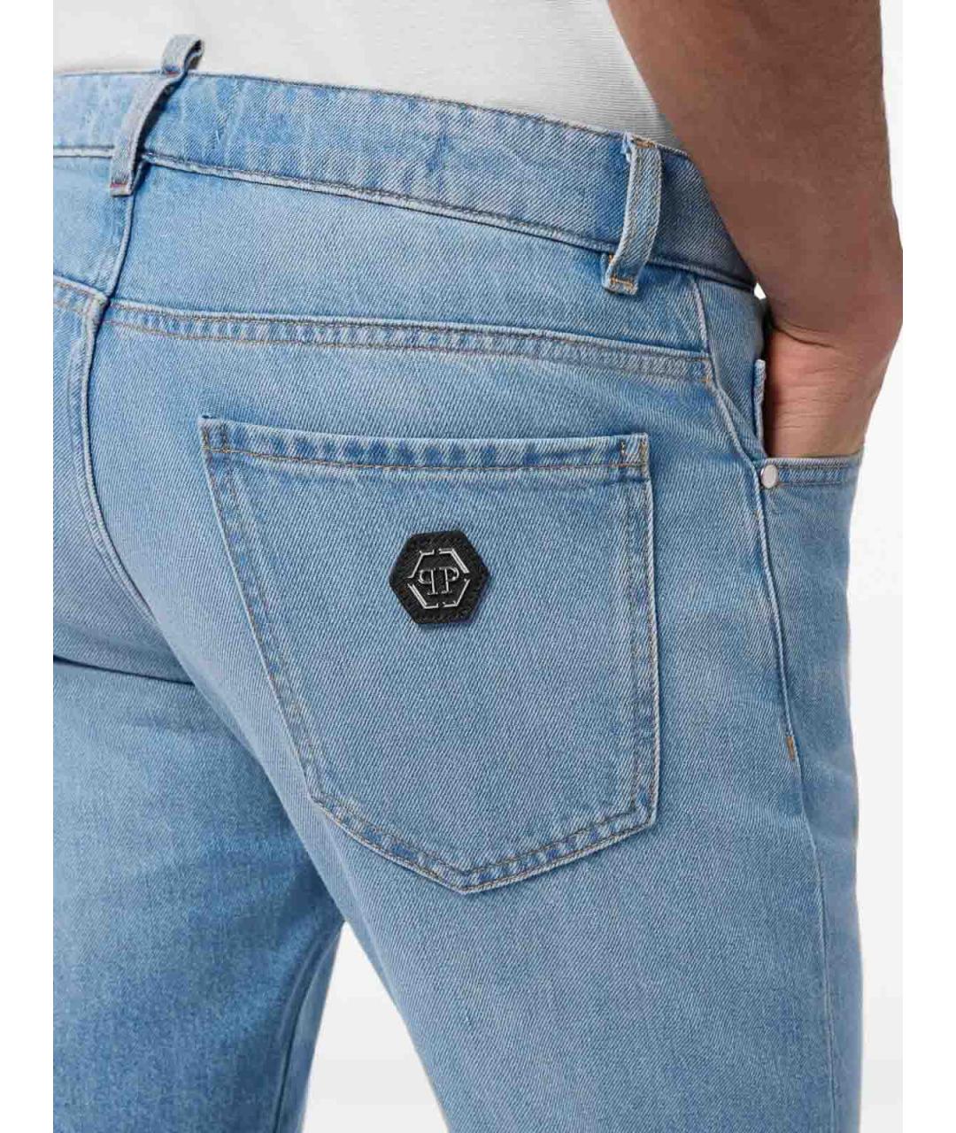 PHILIPP PLEIN Синие хлопковые прямые джинсы, фото 4