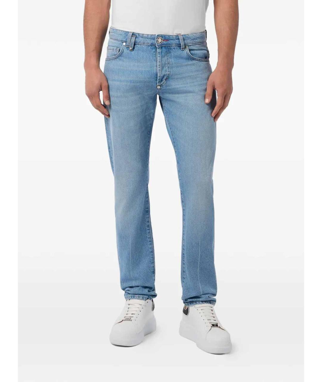 PHILIPP PLEIN Синие хлопковые прямые джинсы, фото 2