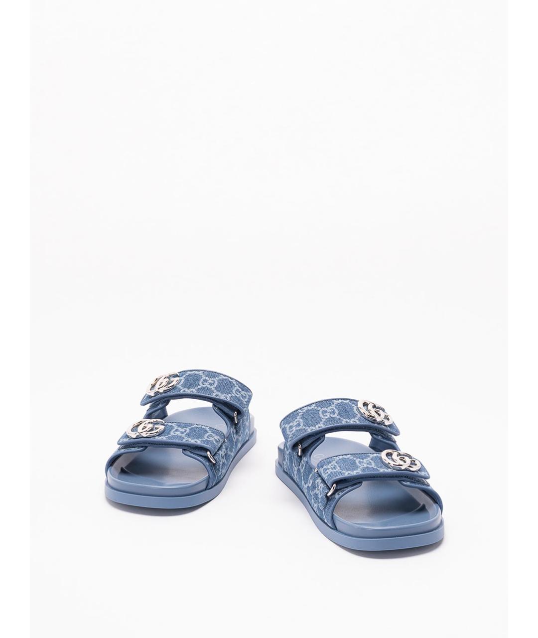 GUCCI Голубые текстильные сандалии, фото 2