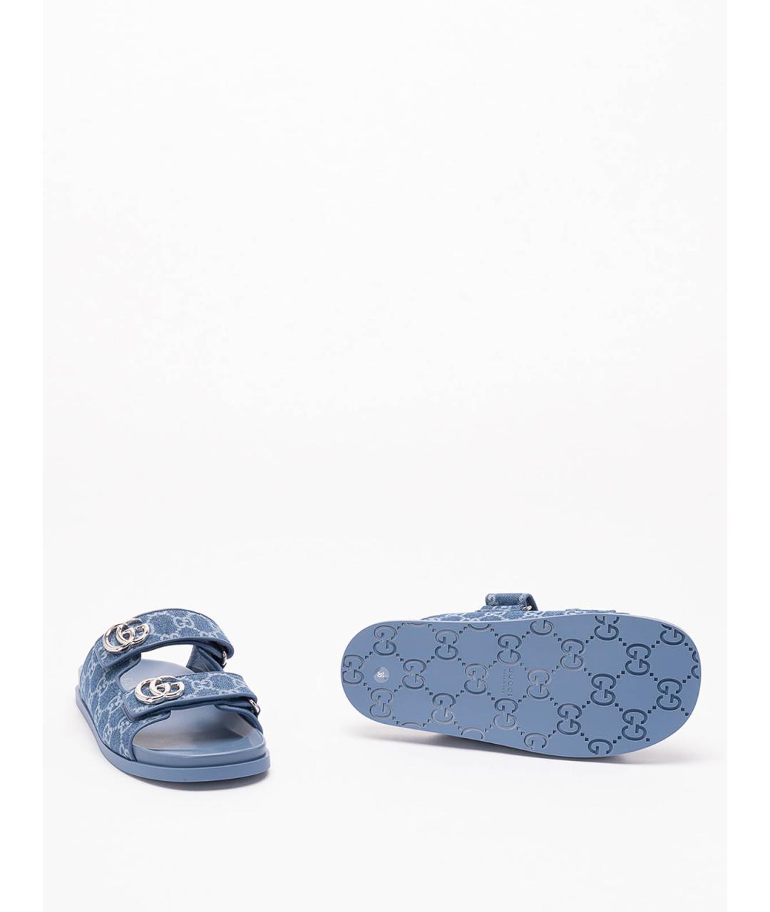 GUCCI Голубые текстильные сандалии, фото 4