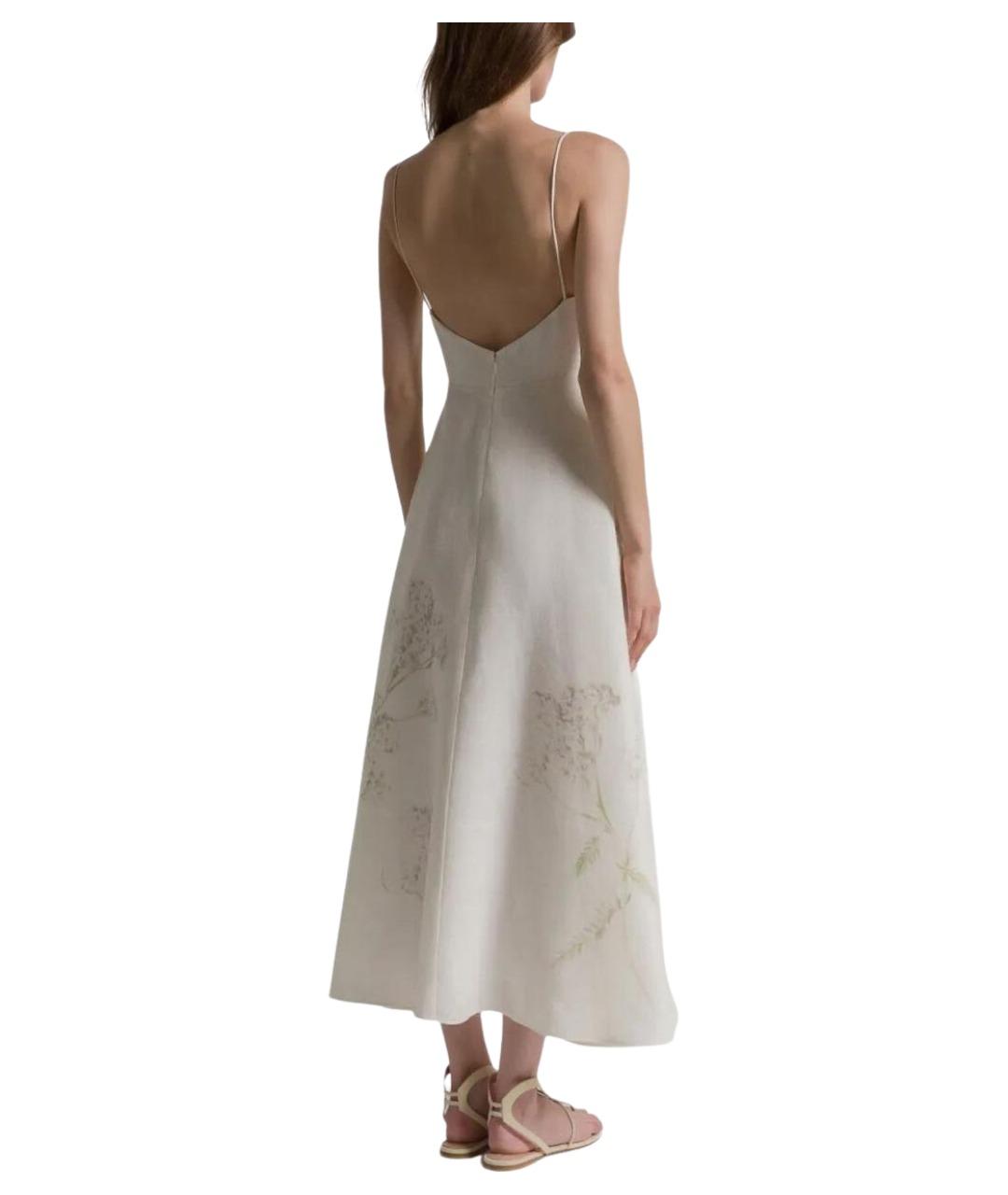 ALBERTA FERRETTI Бежевое льняное повседневное платье, фото 4