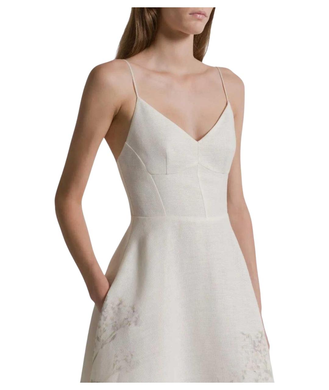 ALBERTA FERRETTI Бежевое льняное повседневное платье, фото 3