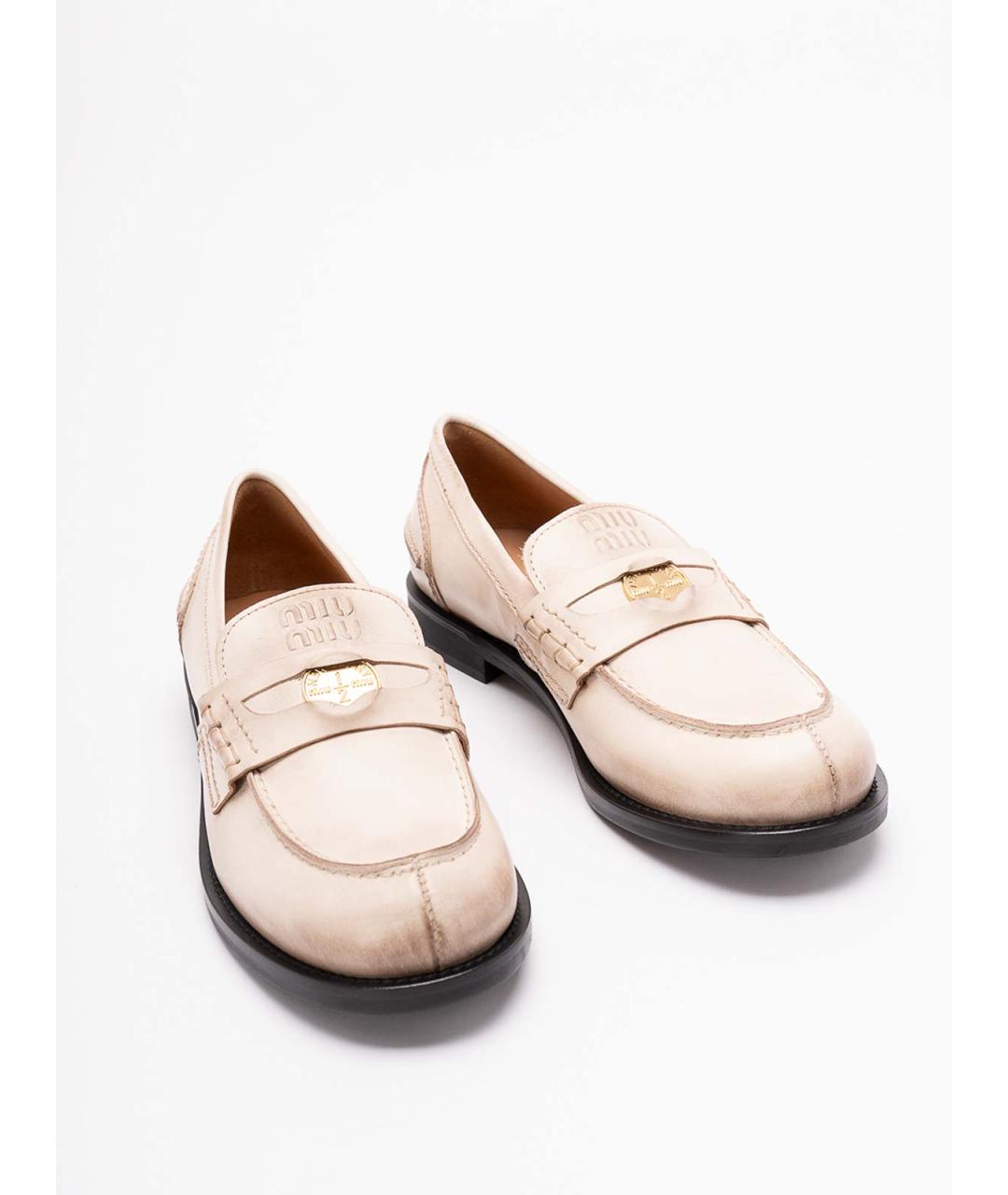 MIU MIU Бежевые кожаные лоферы, фото 5