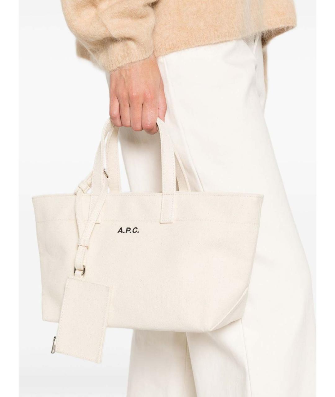 A.P.C. Бежевая хлопковая сумка тоут, фото 5