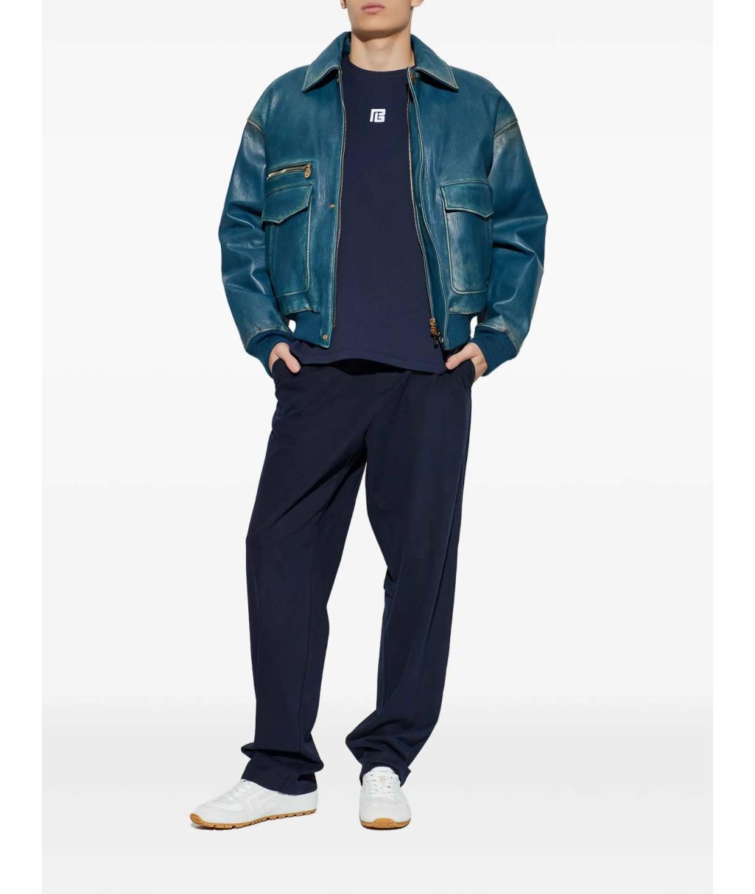 BALMAIN Темно-синяя хлопковая футболка, фото 4