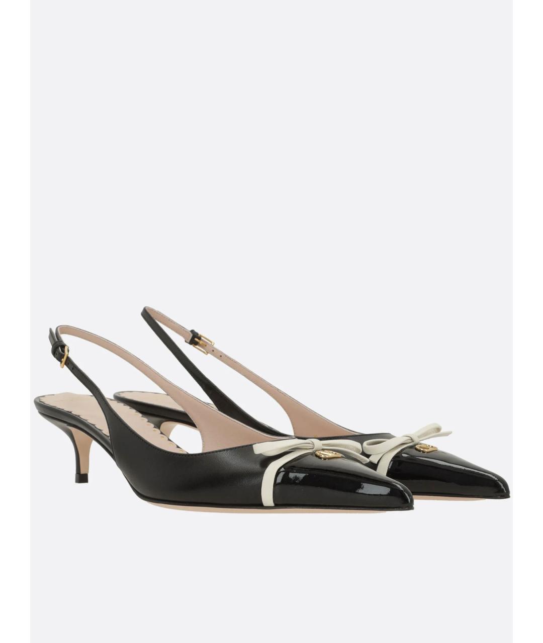 VALENTINO Черные кожаные лодочки на низком каблуке, фото 2