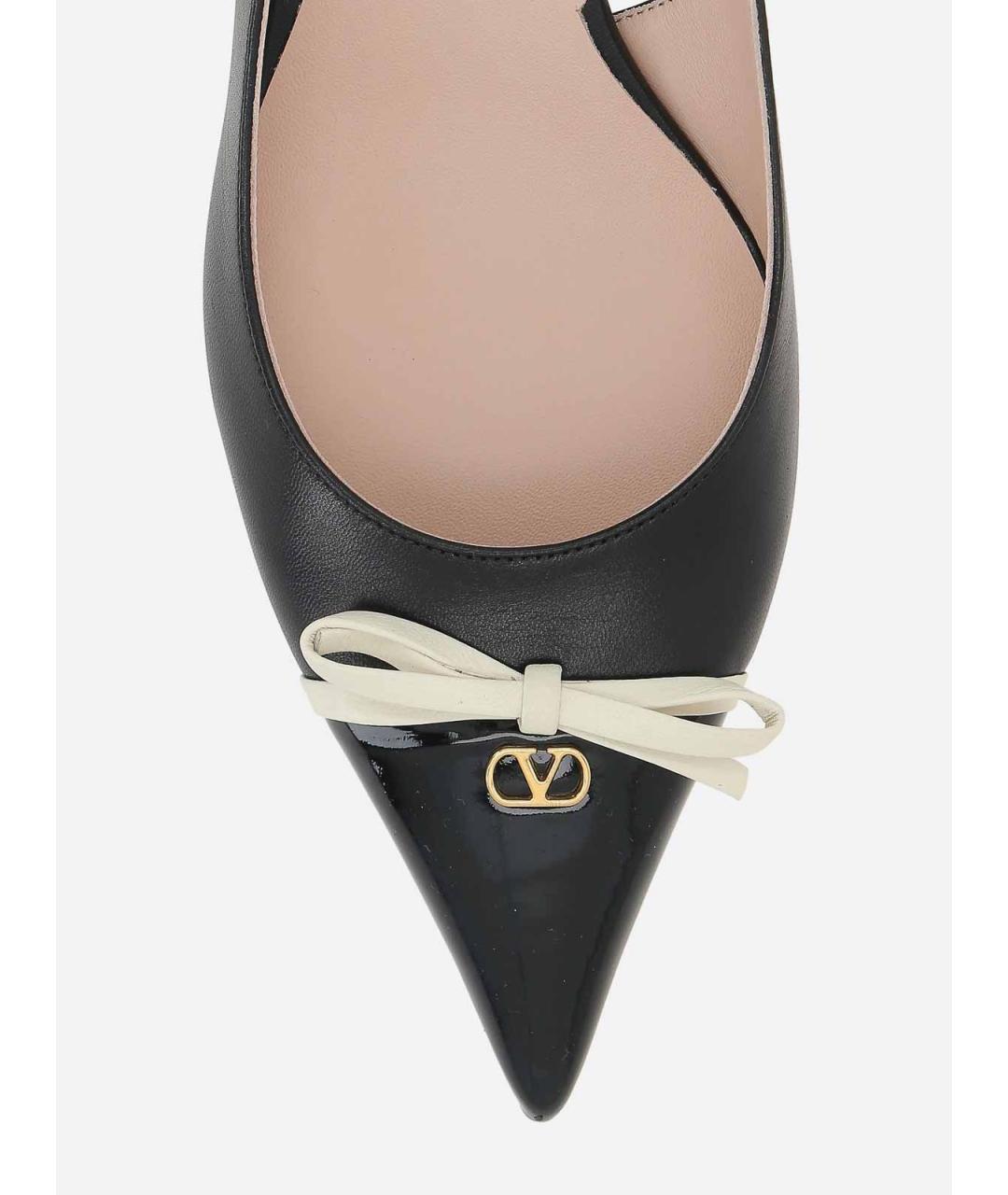 VALENTINO Черные кожаные лодочки на низком каблуке, фото 3