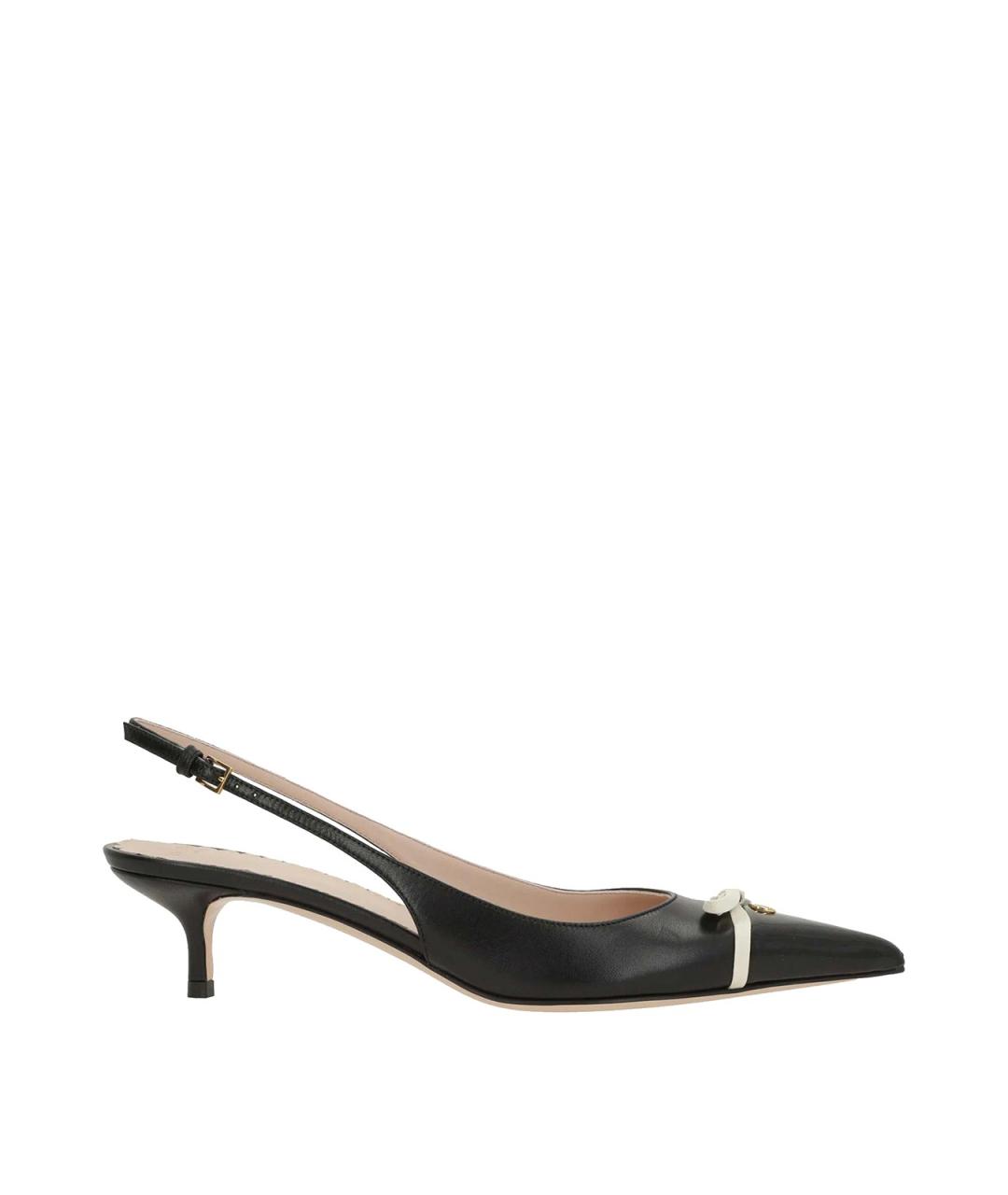 VALENTINO Черные кожаные лодочки на низком каблуке, фото 1