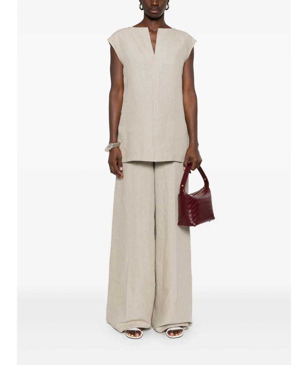 MAX MARA Бежевые льняные брюки широкие, фото 2
