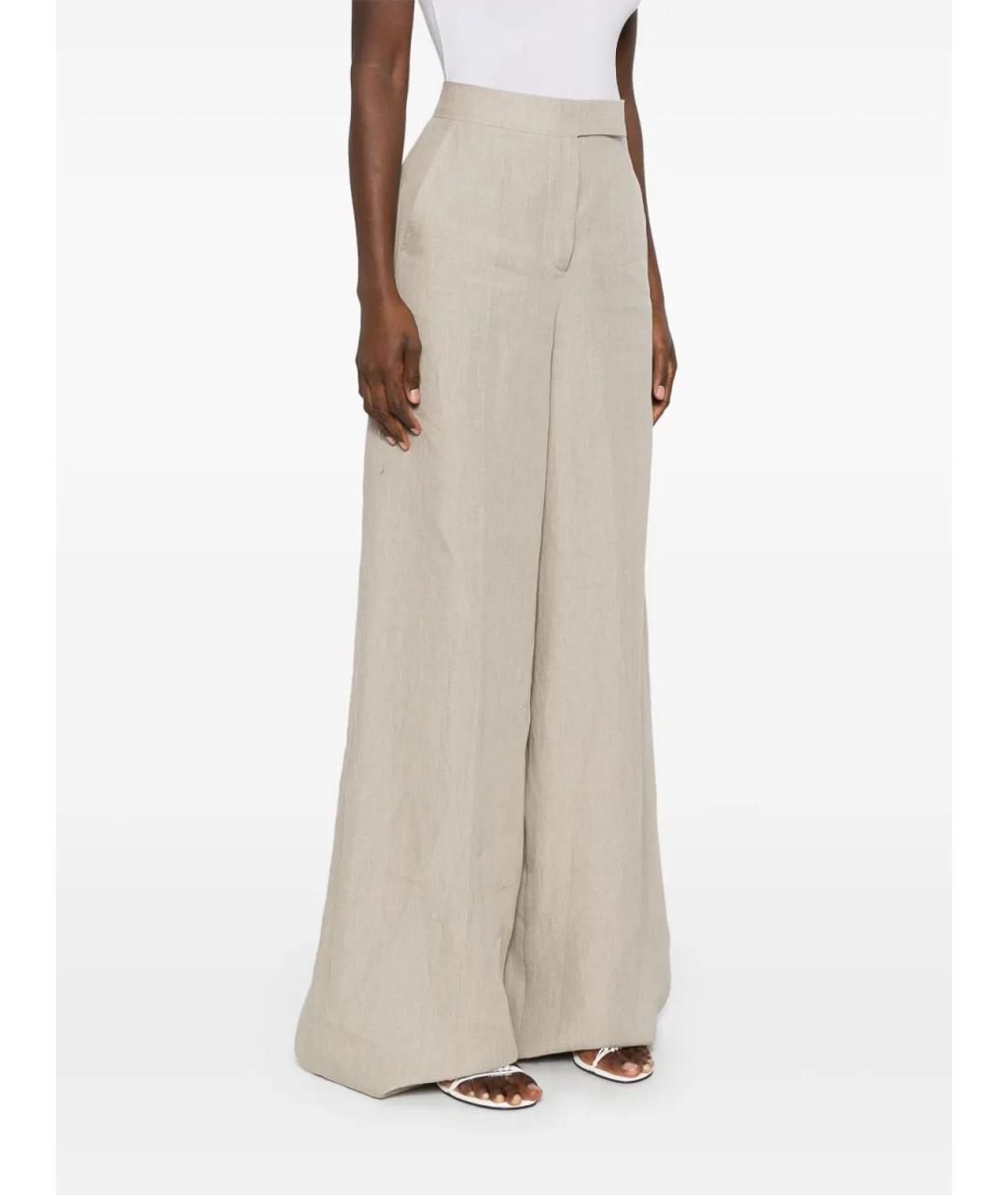 MAX MARA Бежевые льняные брюки широкие, фото 3