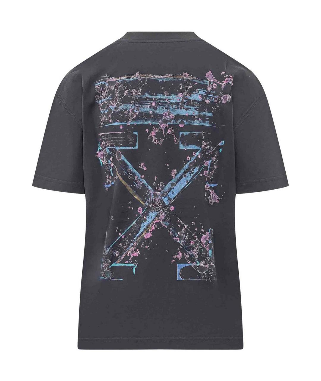 OFF-WHITE Темно-синяя хлопковая футболка, фото 2