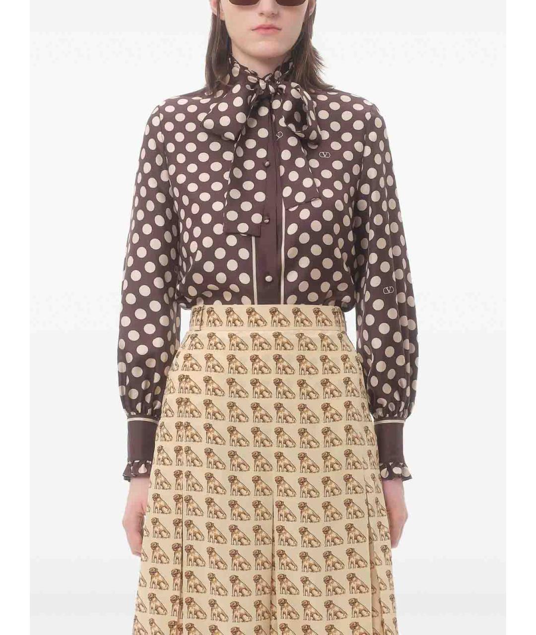 VALENTINO Коричневая шелковая рубашка, фото 3
