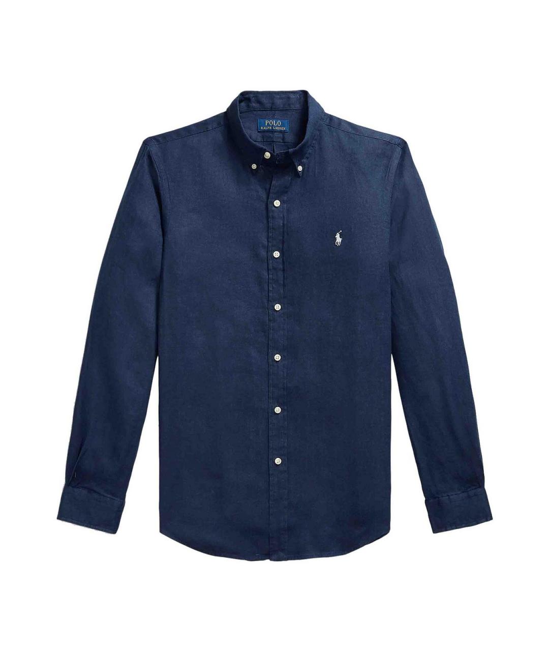 POLO RALPH LAUREN Синяя льняная классическая рубашка, фото 1