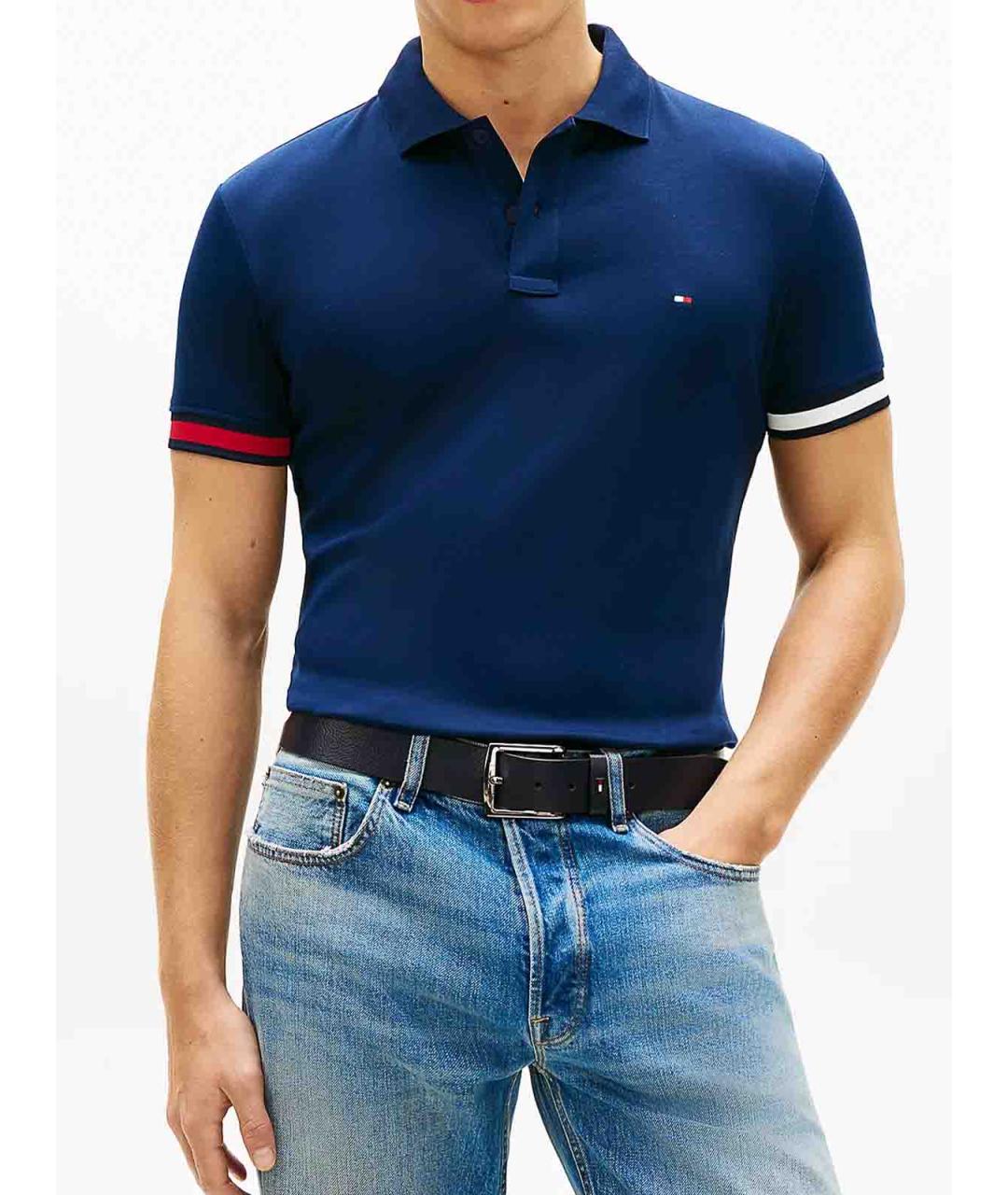 TOMMY HILFIGER Синее хлопковое поло с коротким рукавом, фото 2