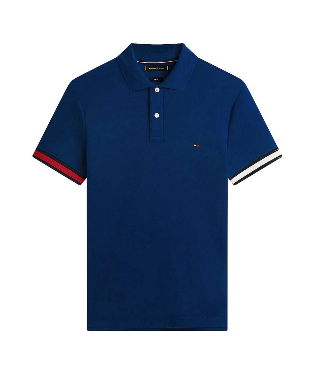 TOMMY HILFIGER Синее хлопковое поло с коротким рукавом, фото 1