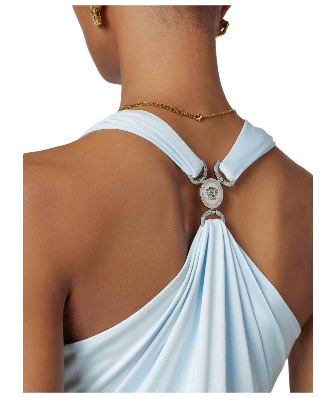 VERSACE Голубое вискозное повседневное платье, фото 4