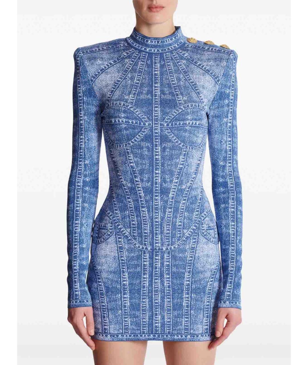BALMAIN Синее полиэстеровое повседневное платье, фото 5
