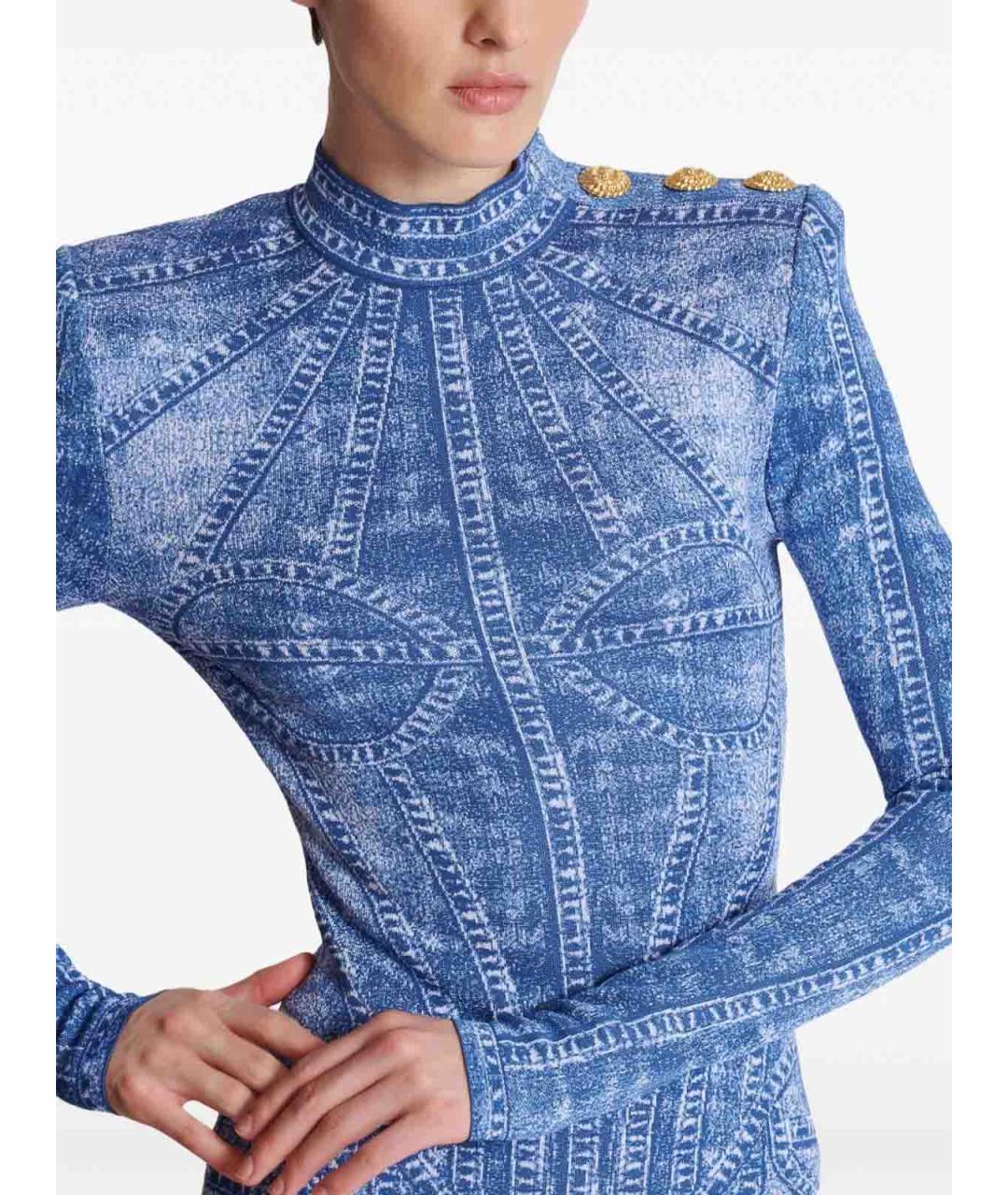 BALMAIN Синее полиэстеровое повседневное платье, фото 7