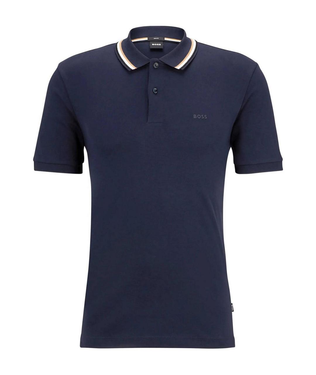 HUGO BOSS Темно-синее хлопковое поло с коротким рукавом, фото 1