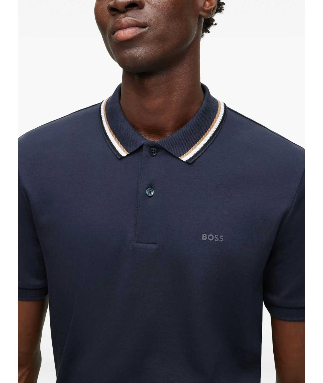HUGO BOSS Темно-синее хлопковое поло с коротким рукавом, фото 5