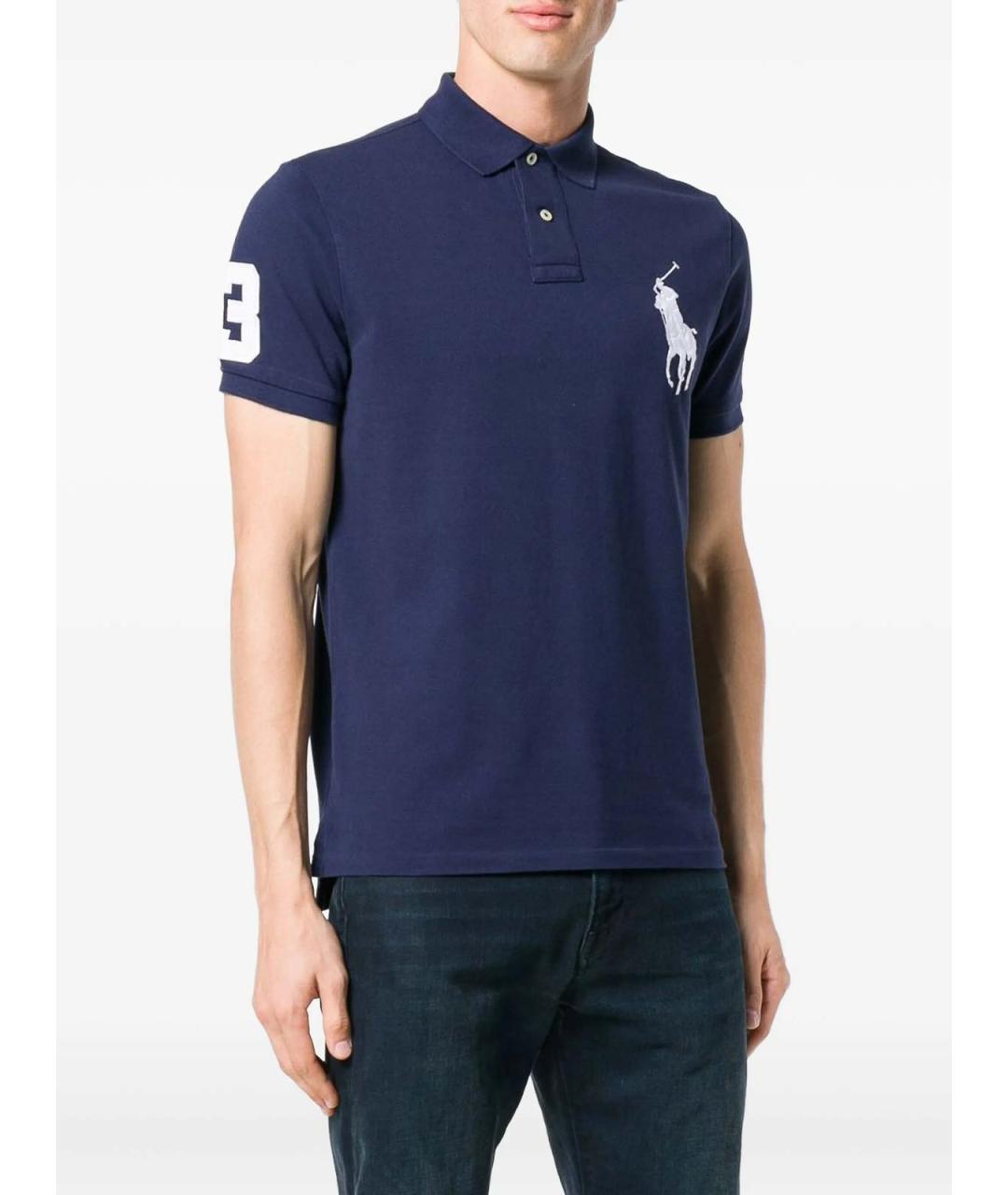POLO RALPH LAUREN Синее хлопковое поло с коротким рукавом, фото 3