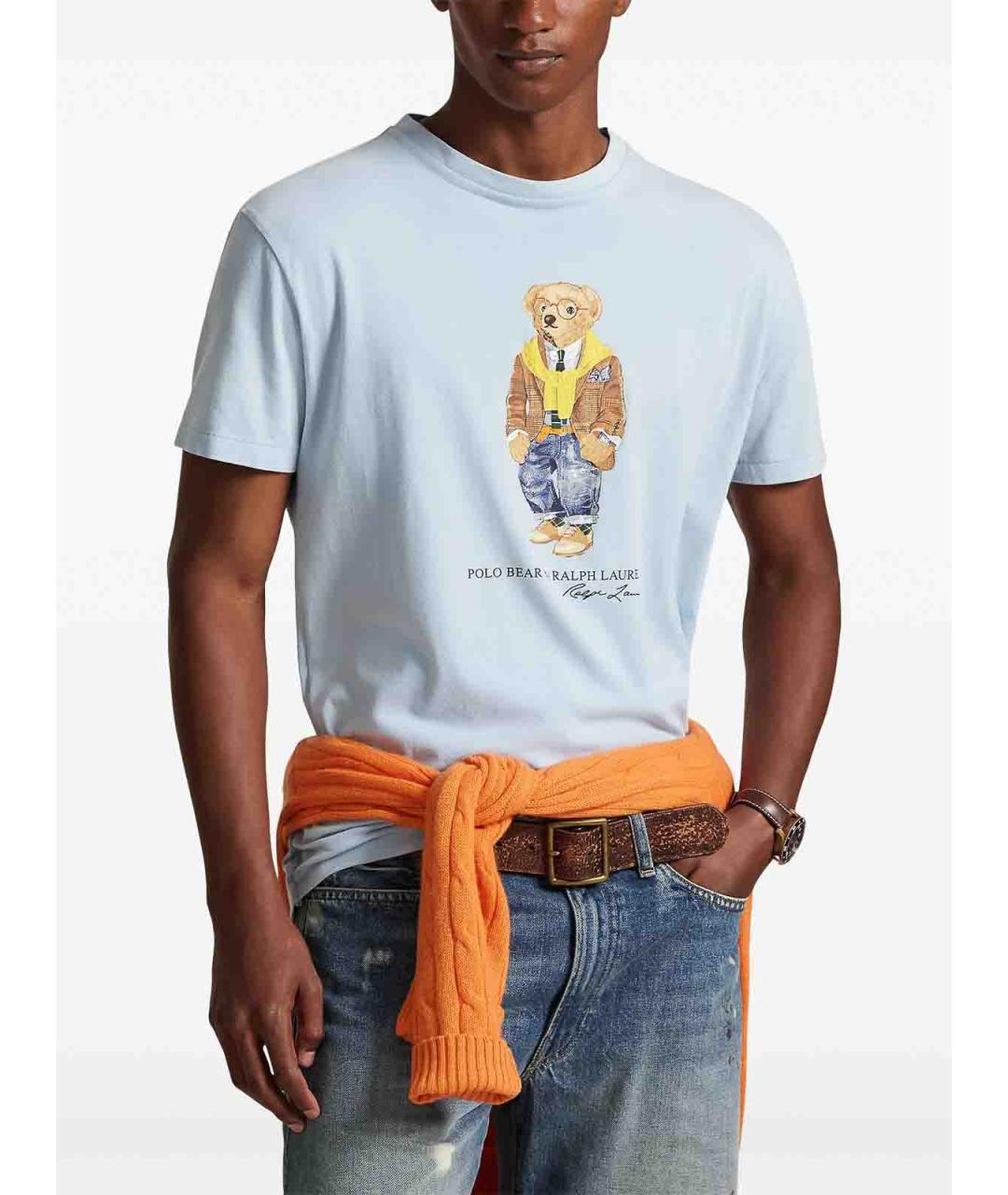 POLO RALPH LAUREN Голубая хлопковая футболка, фото 3