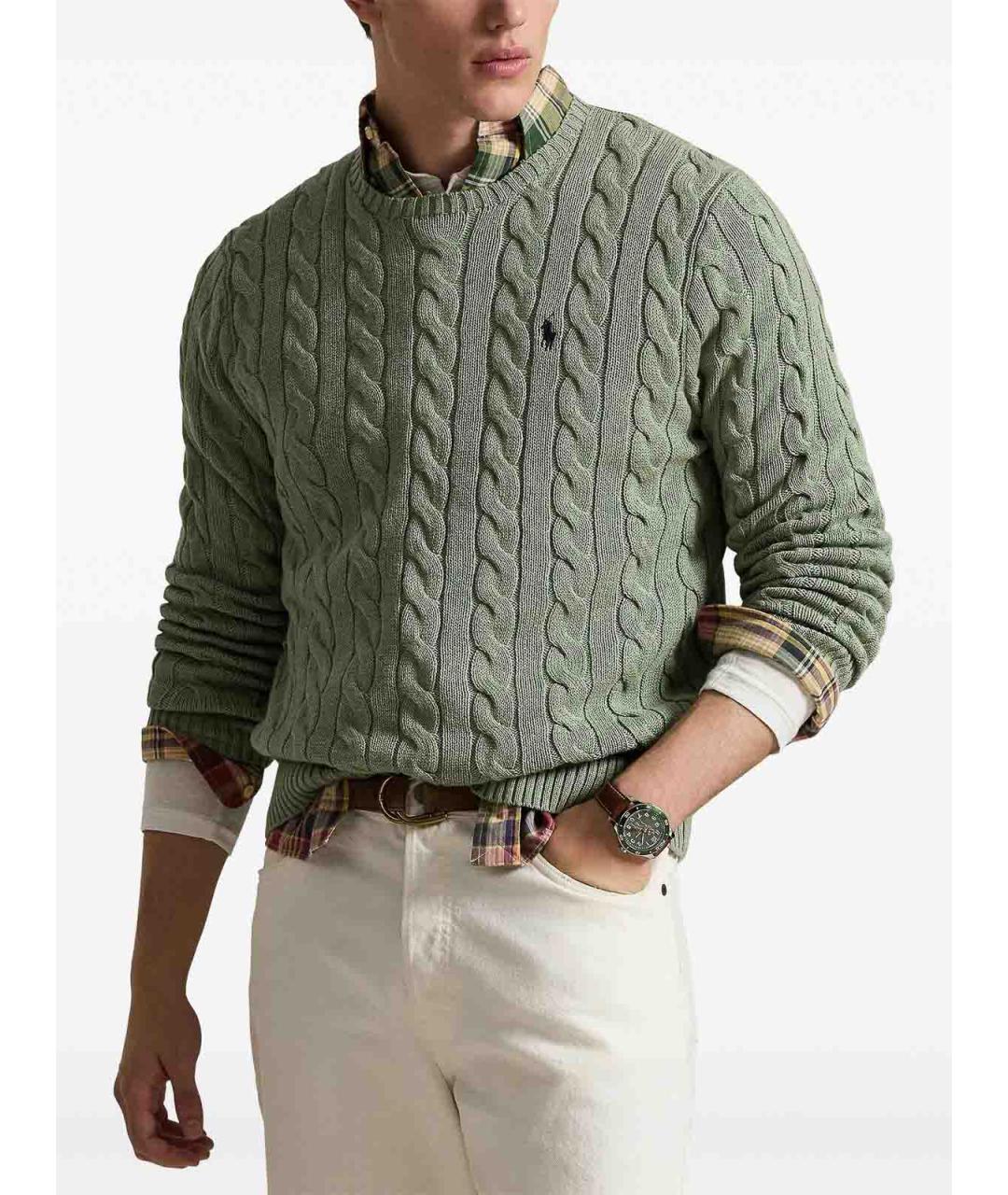 POLO RALPH LAUREN Зеленый хлопковый джемпер / свитер, фото 3