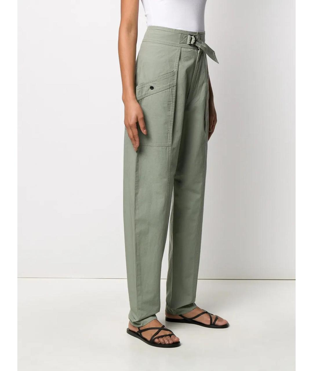ISABEL MARANT Зеленые хлопковые прямые брюки, фото 3