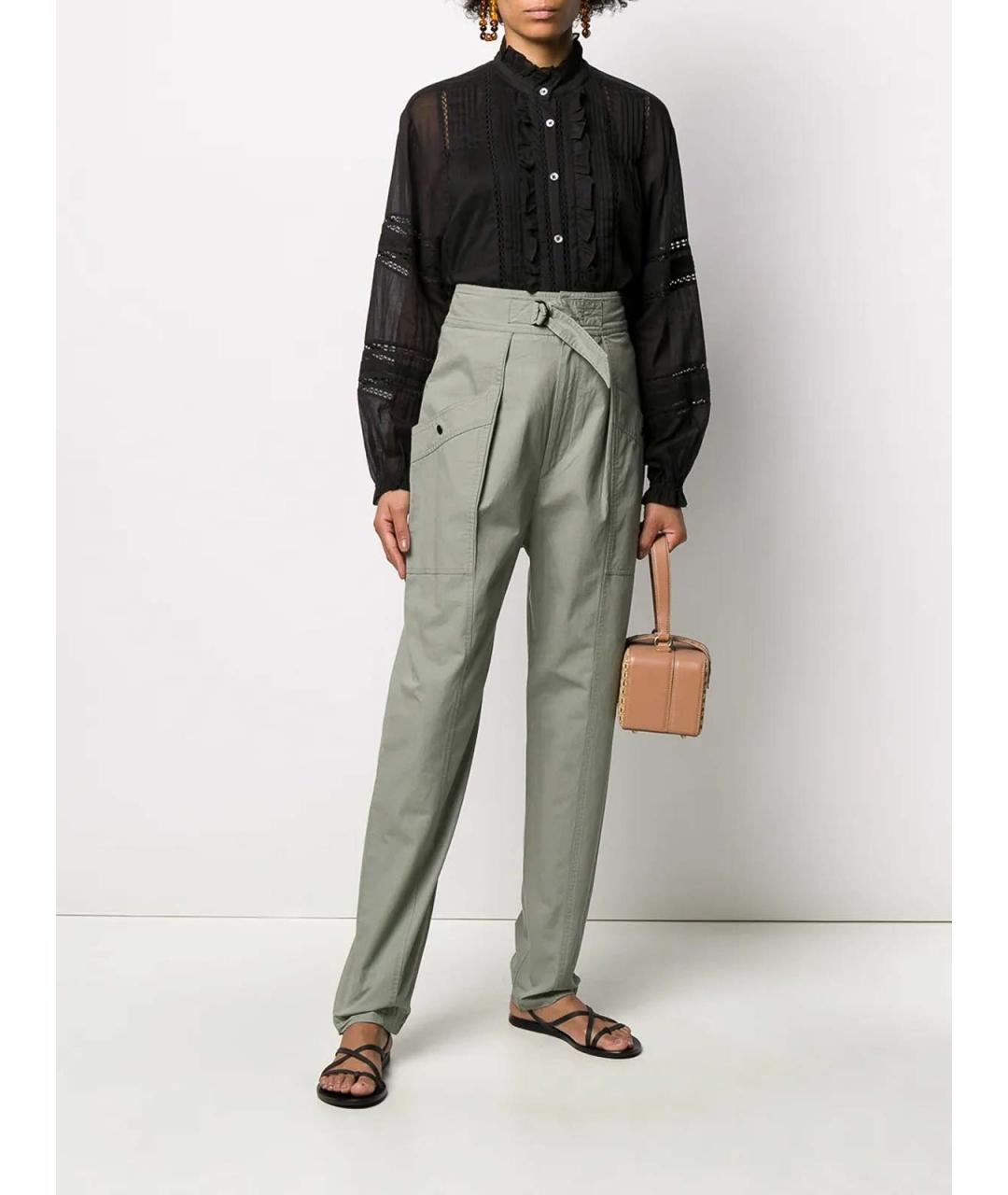 ISABEL MARANT Зеленые хлопковые прямые брюки, фото 2