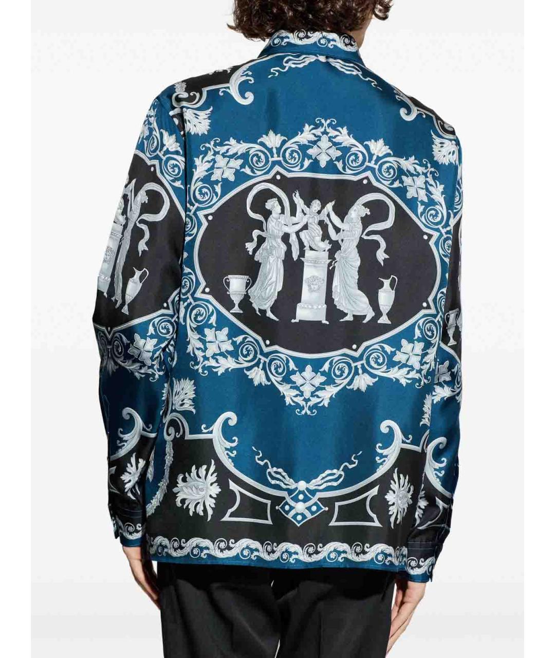 VERSACE Синяя шелковая кэжуал рубашка, фото 4