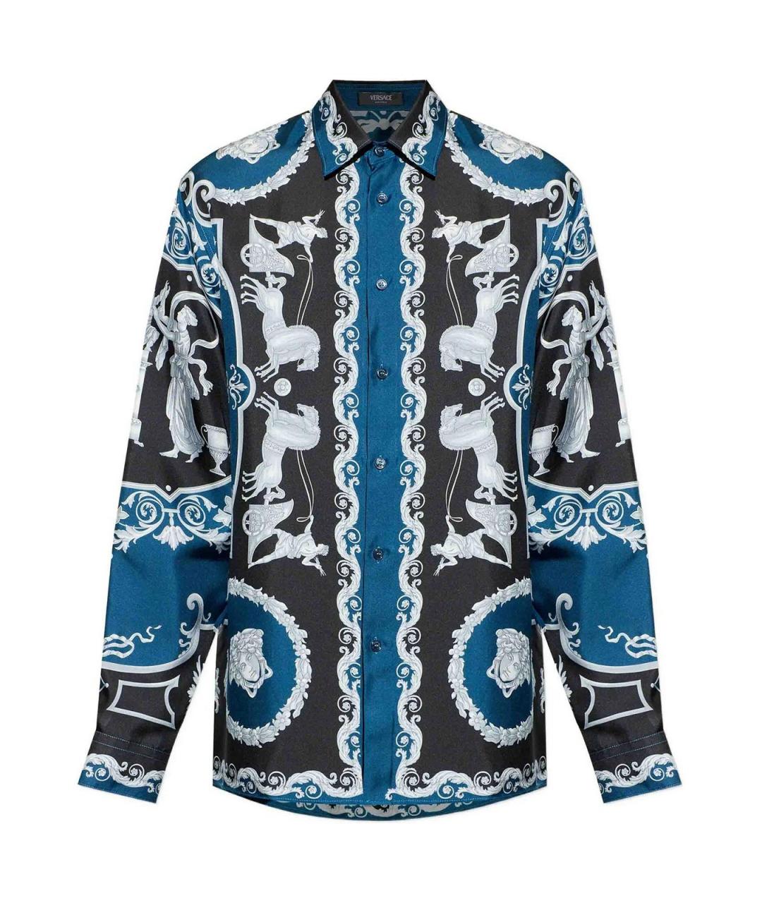 VERSACE Синяя шелковая кэжуал рубашка, фото 1