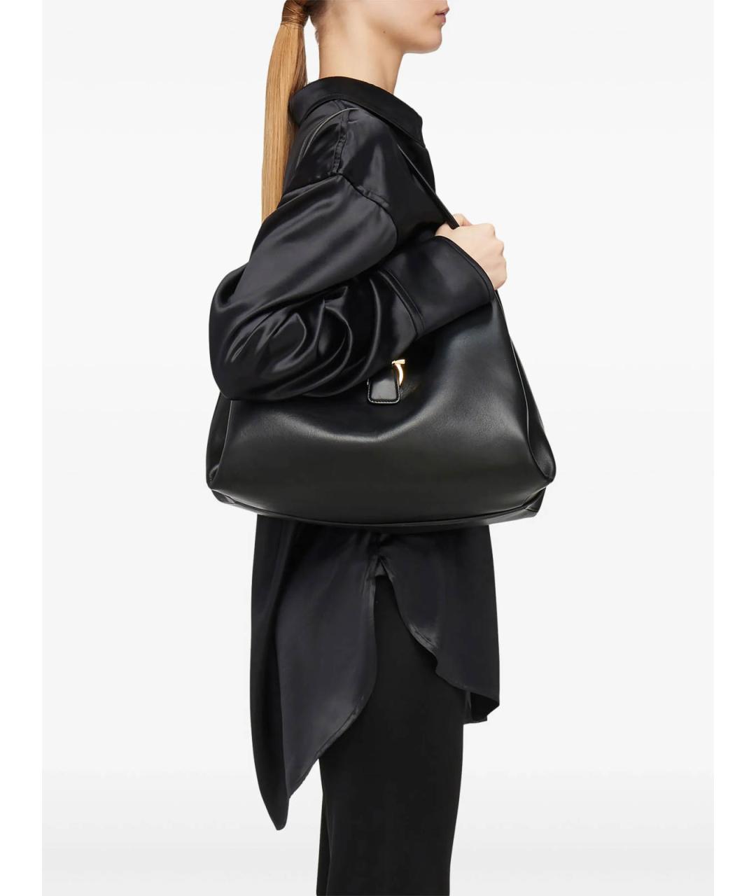 FERRAGAMO Черная кожаная сумка тоут, фото 2