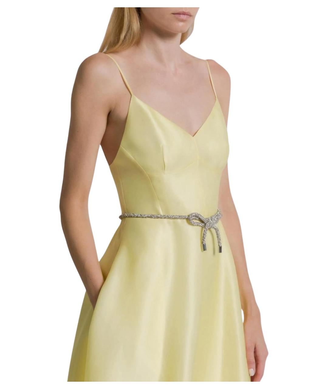 ALBERTA FERRETTI Желтое шелковое повседневное платье, фото 4