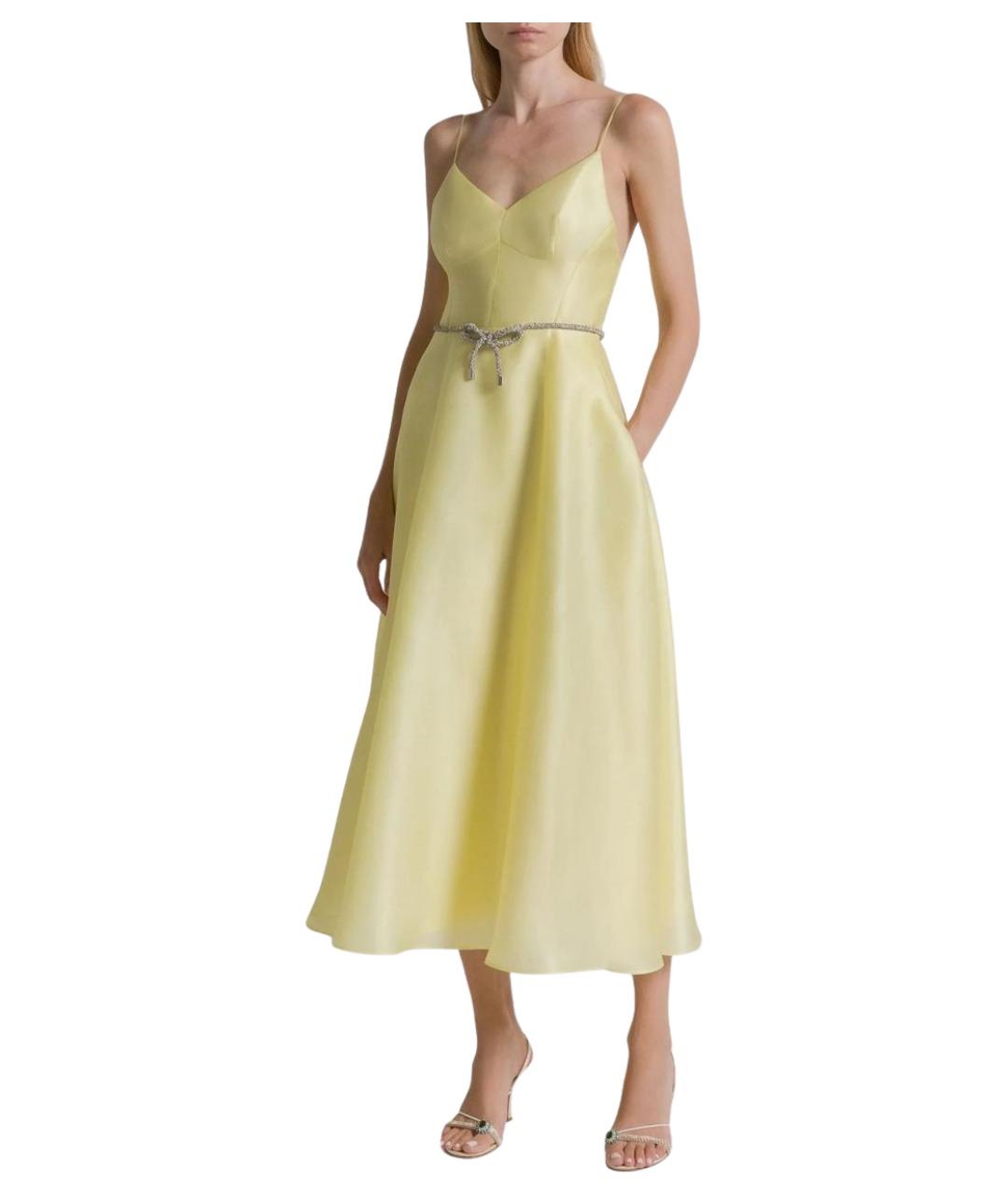 ALBERTA FERRETTI Желтое шелковое повседневное платье, фото 2