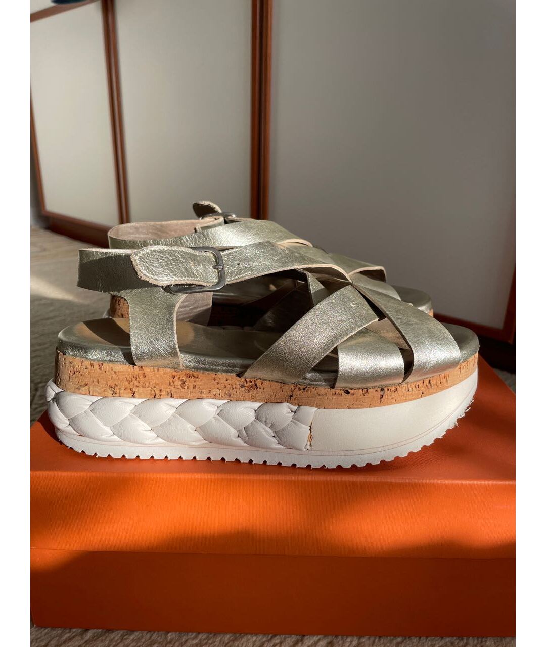AGL Серебряные кожаные сандалии, фото 8