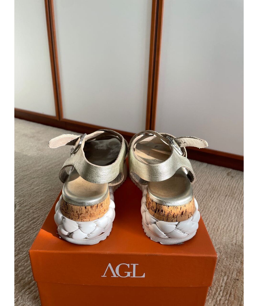 AGL Серебряные кожаные сандалии, фото 4