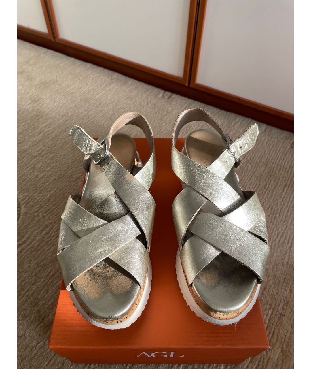 AGL Серебряные кожаные сандалии, фото 5