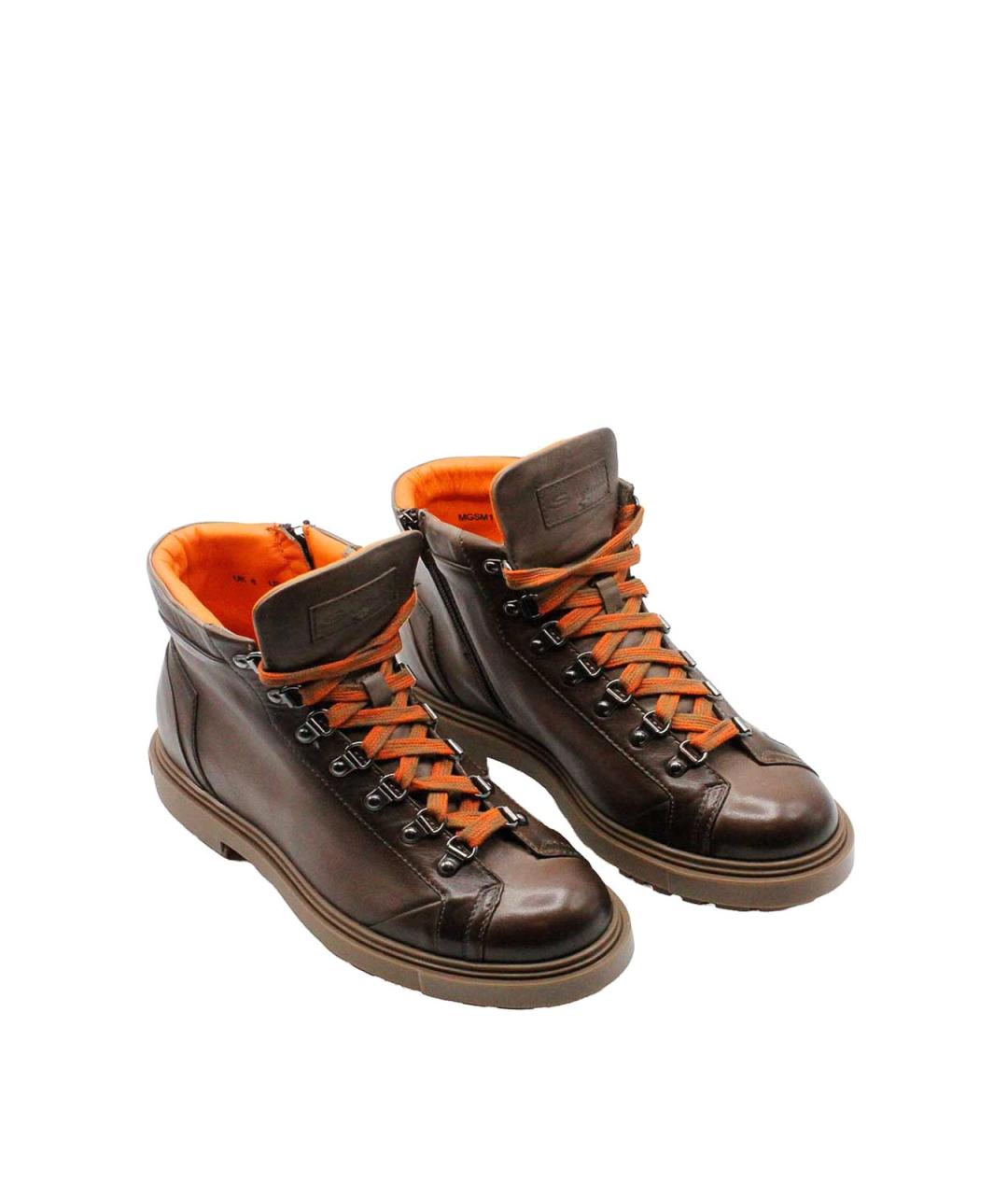 SANTONI Коричневые кожаные низкие ботинки, фото 2