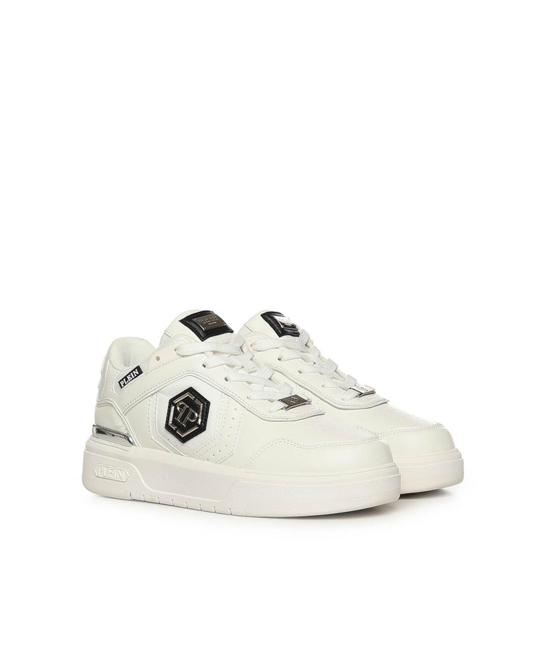PHILIPP PLEIN Белые кожаные низкие кроссовки / кеды, фото 4