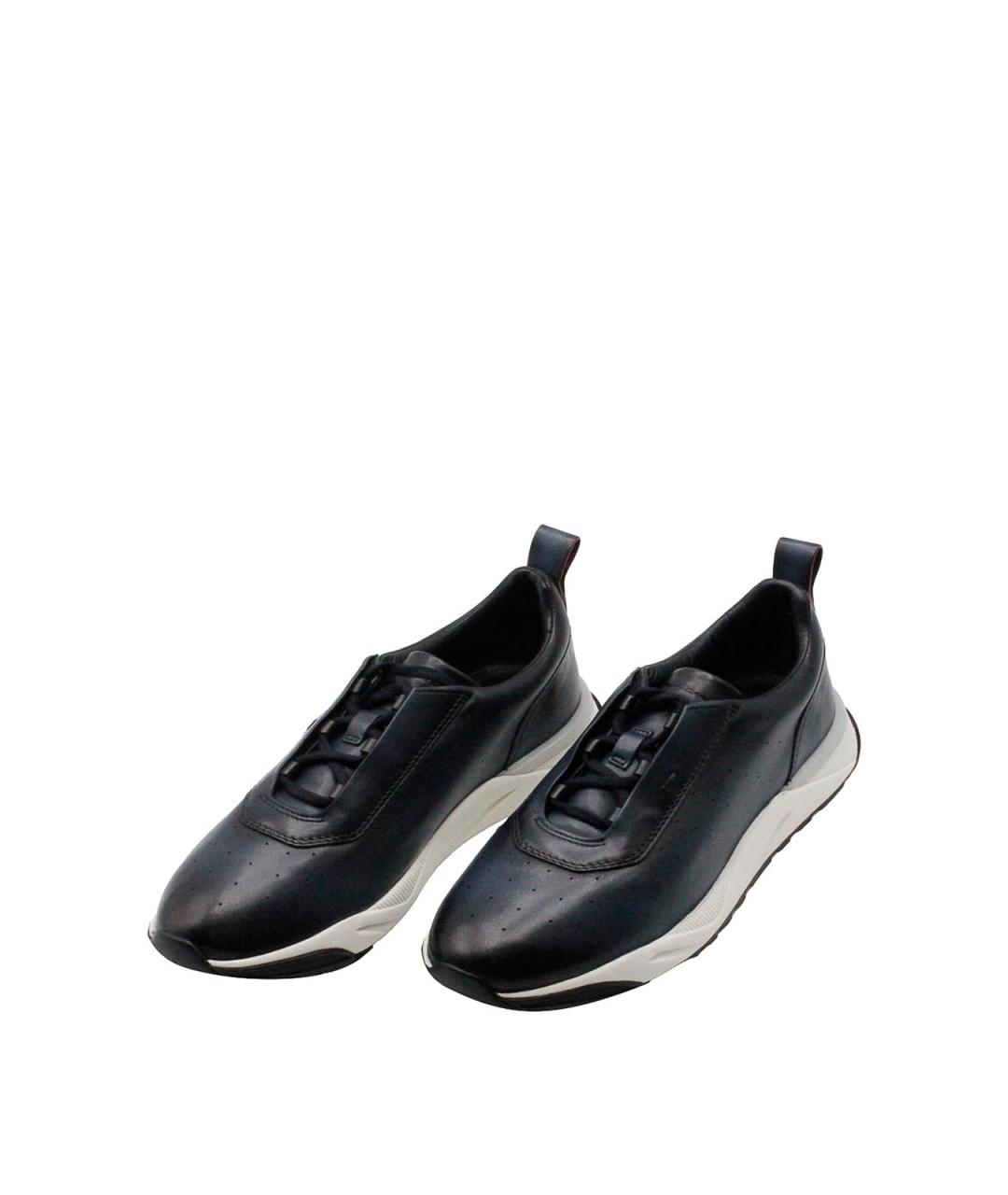 SANTONI Синие кожаные низкие кроссовки / кеды, фото 2