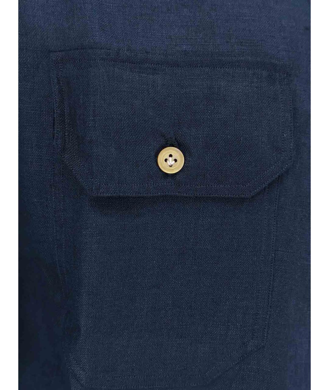 KITON Синяя льняная классическая рубашка, фото 3