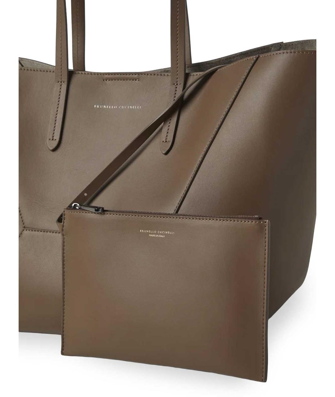 BRUNELLO CUCINELLI Коричневая кожаная сумка тоут, фото 3