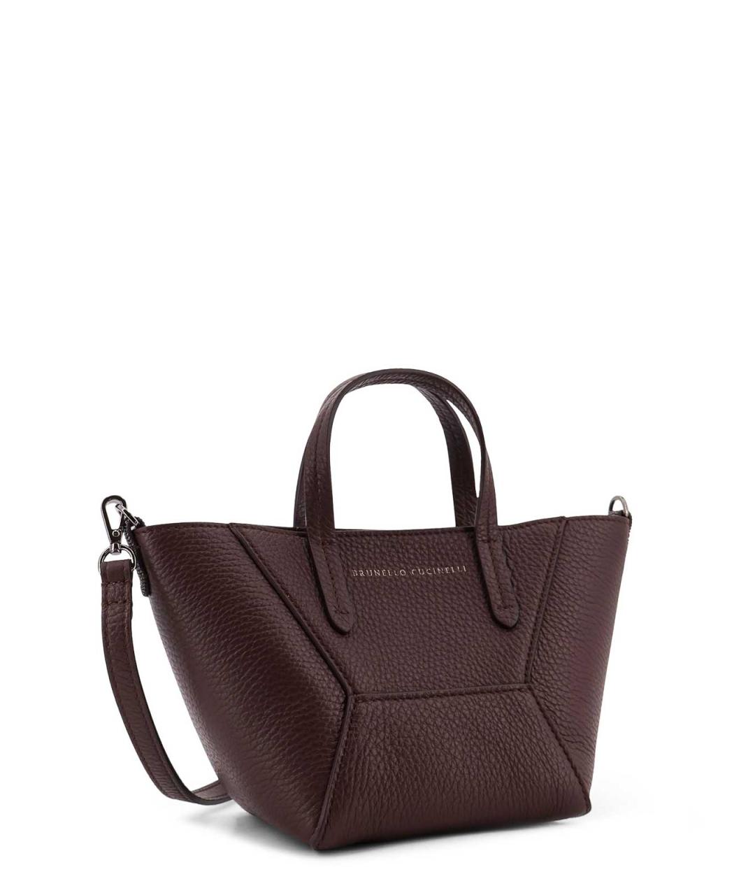 BRUNELLO CUCINELLI Фиолетовая кожаная сумка тоут, фото 3