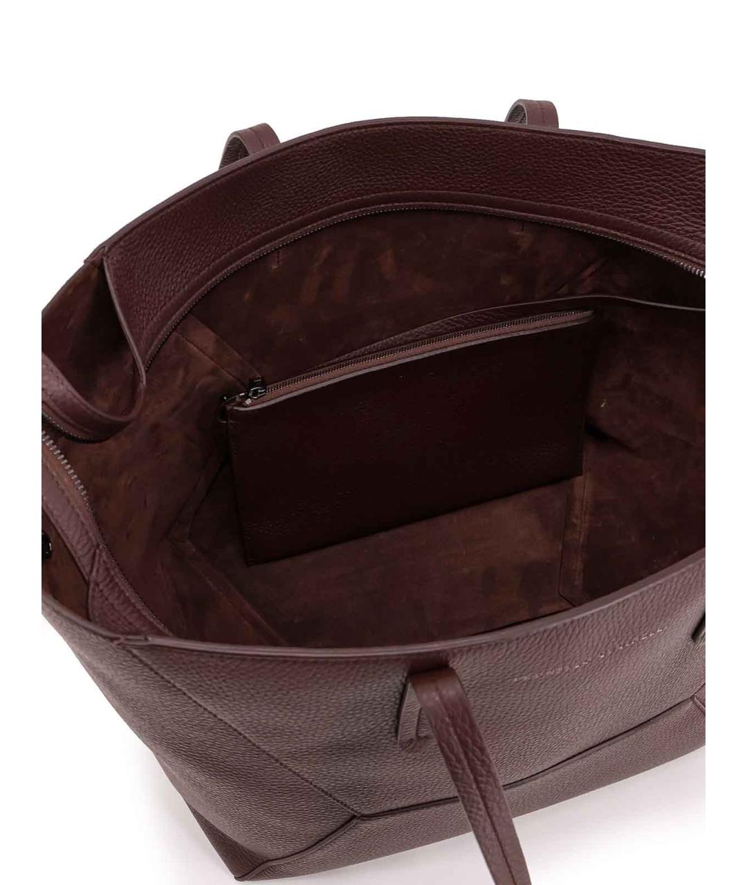 BRUNELLO CUCINELLI Бордовая кожаная сумка тоут, фото 5
