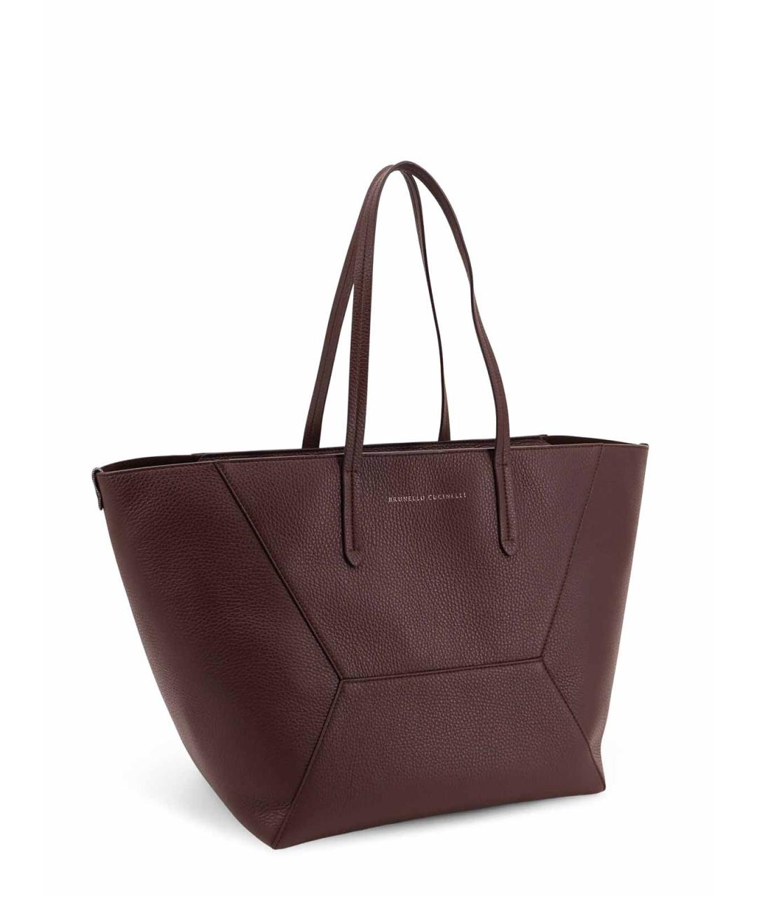 BRUNELLO CUCINELLI Бордовая кожаная сумка тоут, фото 3