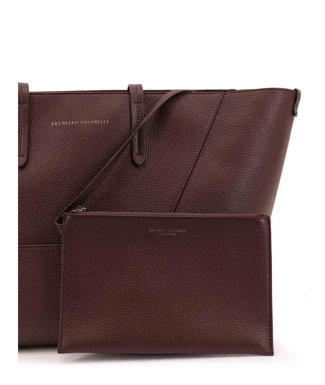 BRUNELLO CUCINELLI Бордовая кожаная сумка тоут, фото 4