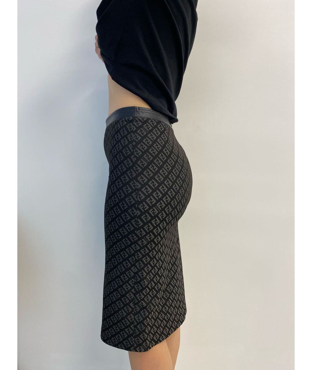 FENDI Черная полиамидовая юбка миди, фото 8